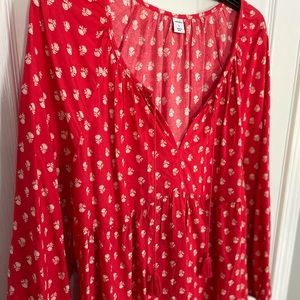 Old Navy Peasant Top Red and Floral Design Large